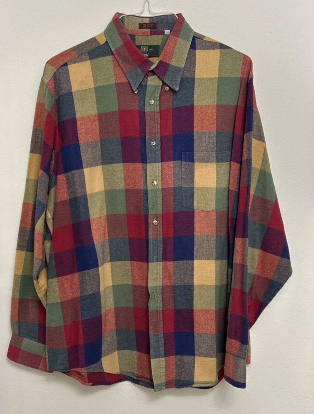 ORVIS 100% Cotton Plaid Flannel Outdoor Hunting Shirt Men's Size Large USA
